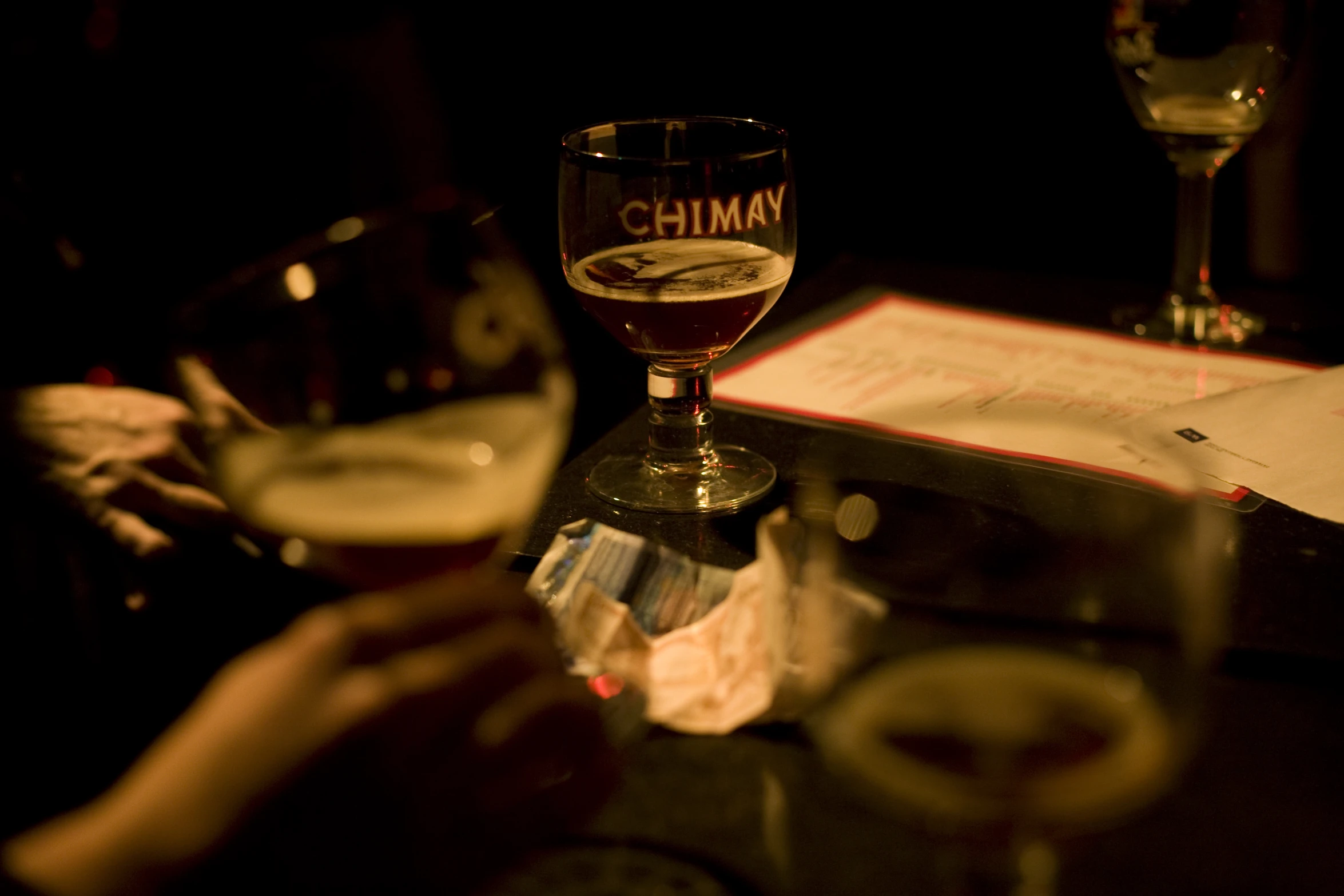 some glasses that are sitting on top of a table