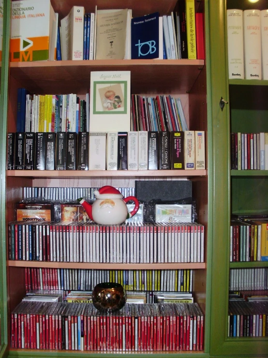 the books are all neatly arranged in the room