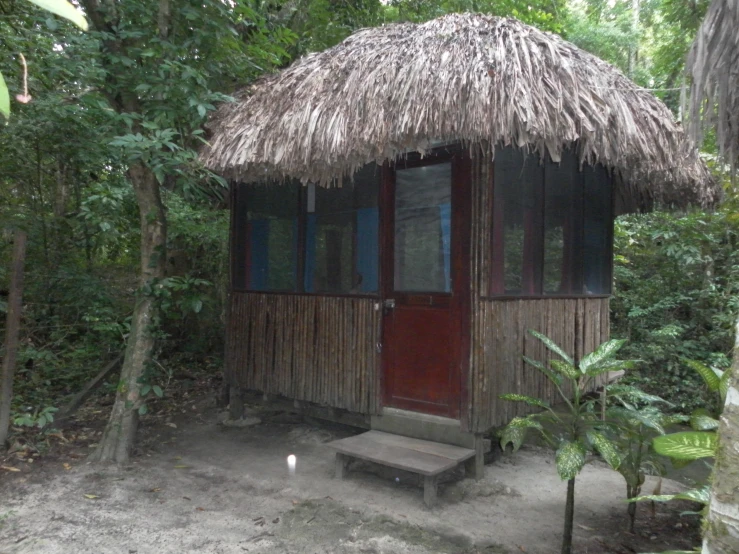 there is a small hut in the middle of the woods