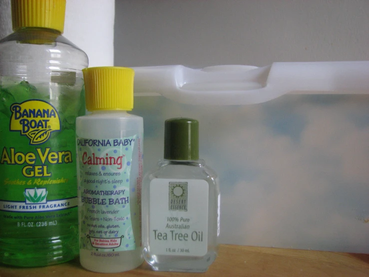 several bottles sitting on top of a counter