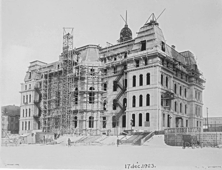 an old building has scaffolding on the side of it