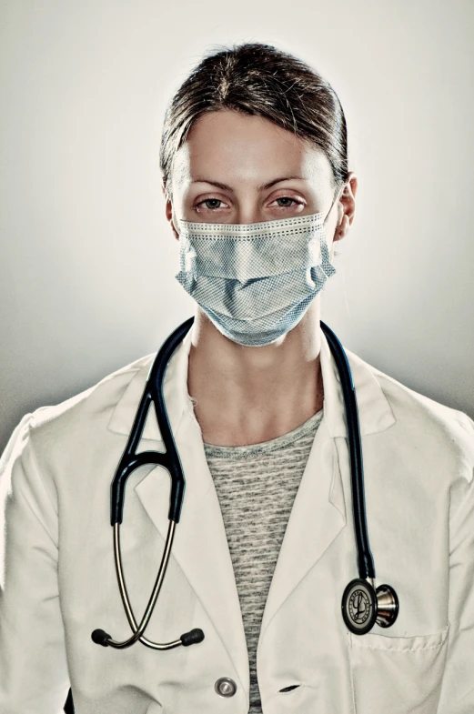 a woman doctor wearing a surgical mask in an artistic pograph