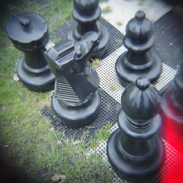 an image of a chess game set in the grass