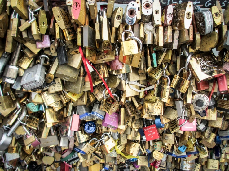 a wall full of lots of padlocks with keys attached to them