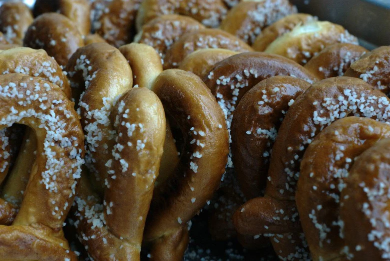the giant pretzels are topped with sugar