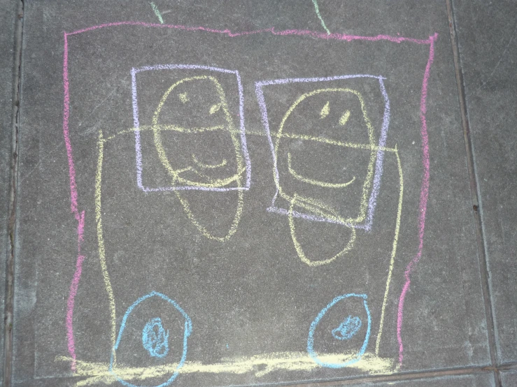 a black board with two faces drawn in chalk