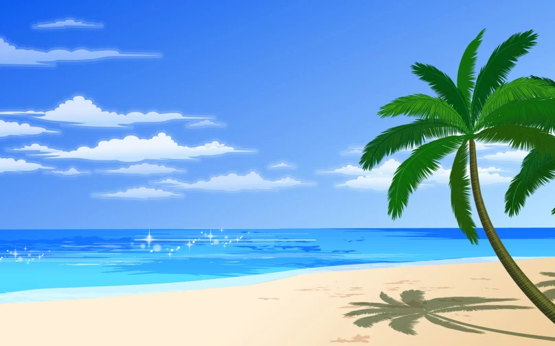 a drawing of a palm tree on the beach