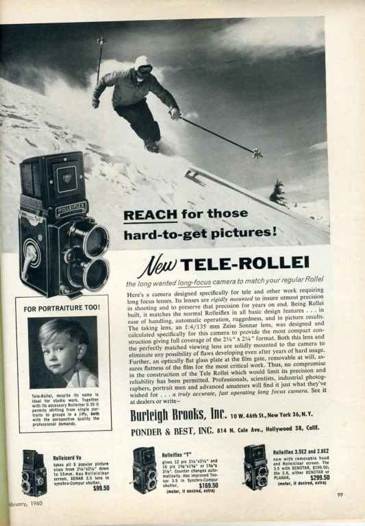 an advertit from a film store featuring a man skiing