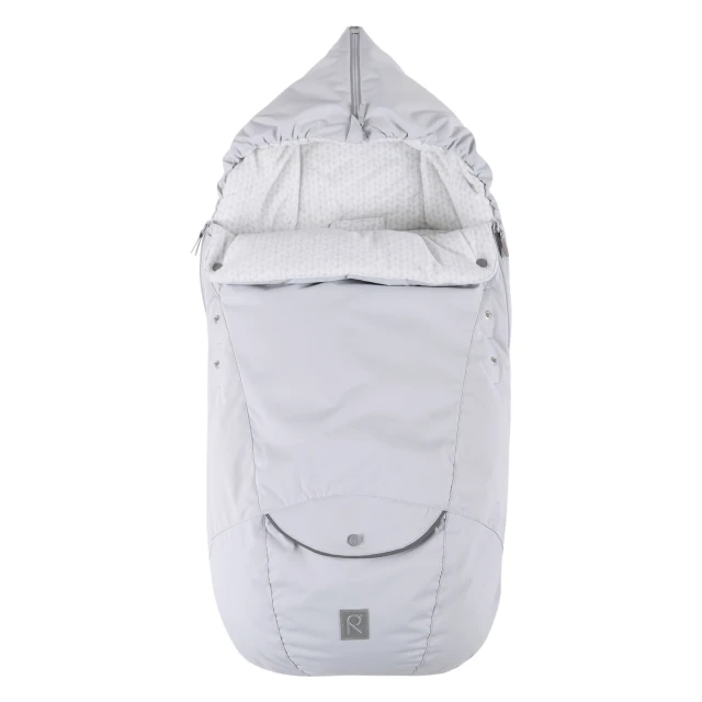 the front of a white baby carrier