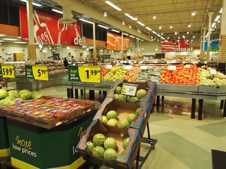 a produce section in a grocery store filled with lots of fruit