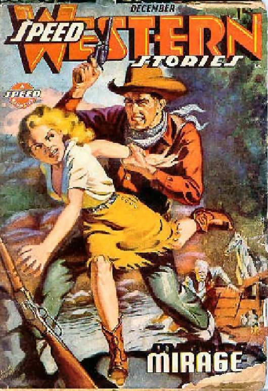 a magazine with a man and woman riding a horse