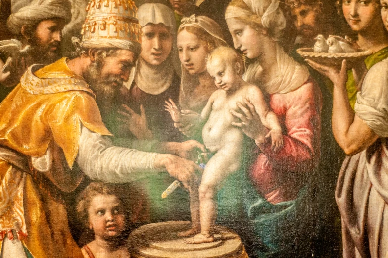 a painting shows a baby being served by a man