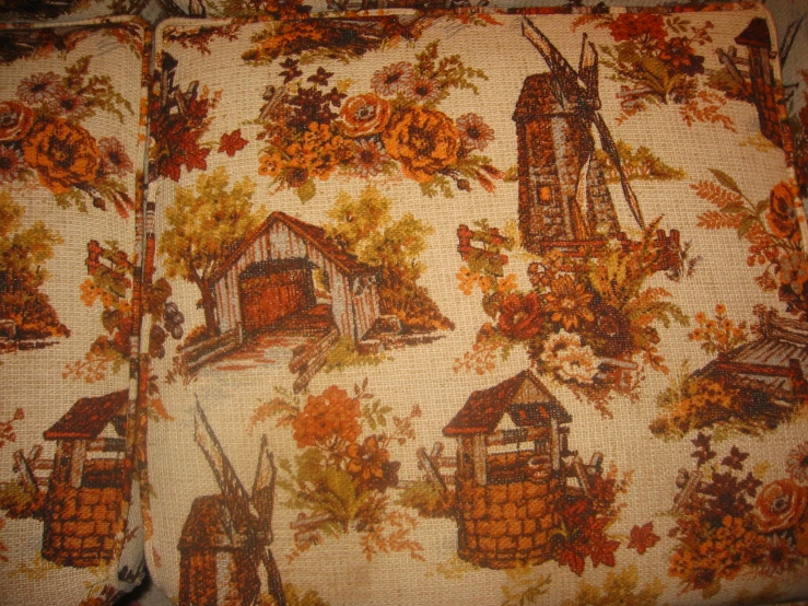 a picture of a piece of cloth with windmills