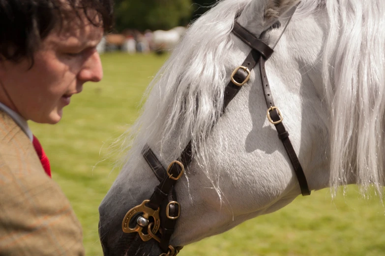 the man is walking along with his horse