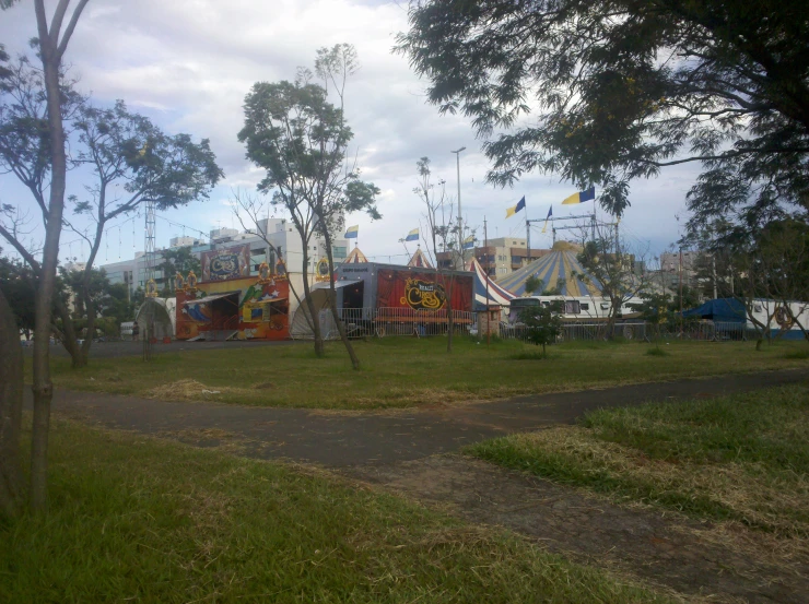 many colorful amut rides set up for a fair