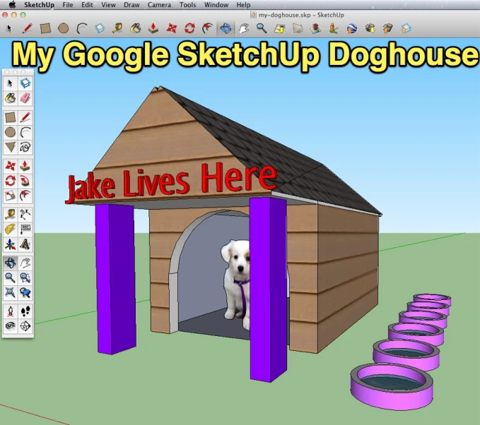 an image of a cartoon drawing of a dog in a wooden doghouse