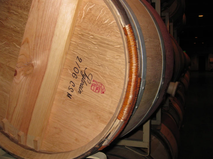 a close up of a barrel with writing on it