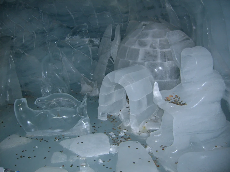 ice sculptures have been scoured around by plastic bags