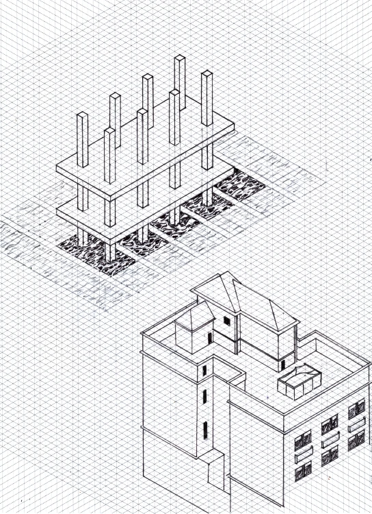 a drawing of a building with four levels