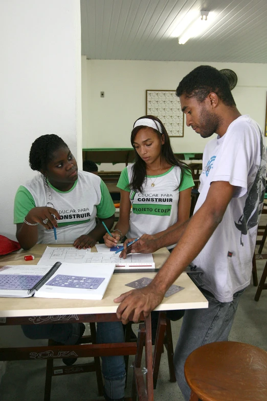 two students with white shirts on doing some notes