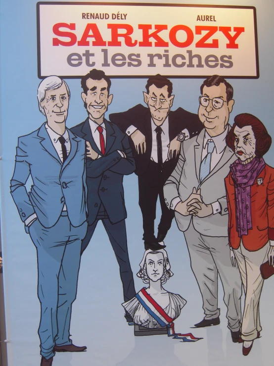 cartoon depiction of men in suits and ties on display