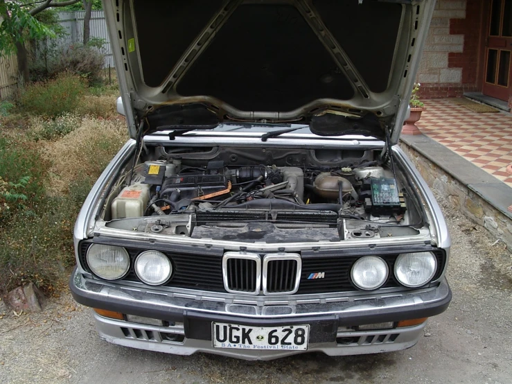 a close up of the hood of a car