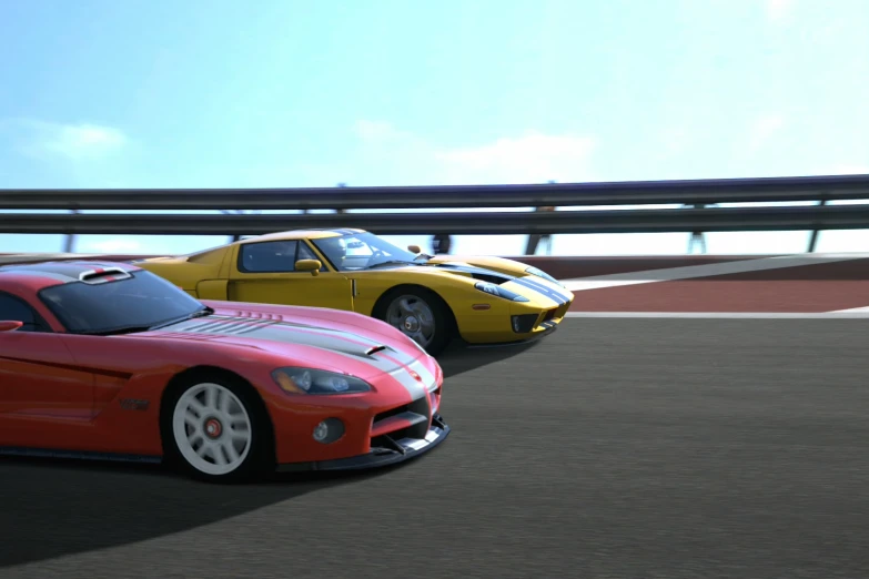 two sports cars racing next to each other