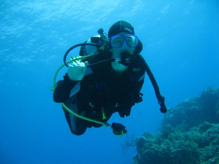 a person wearing scuba gear with a breathing tube and mask