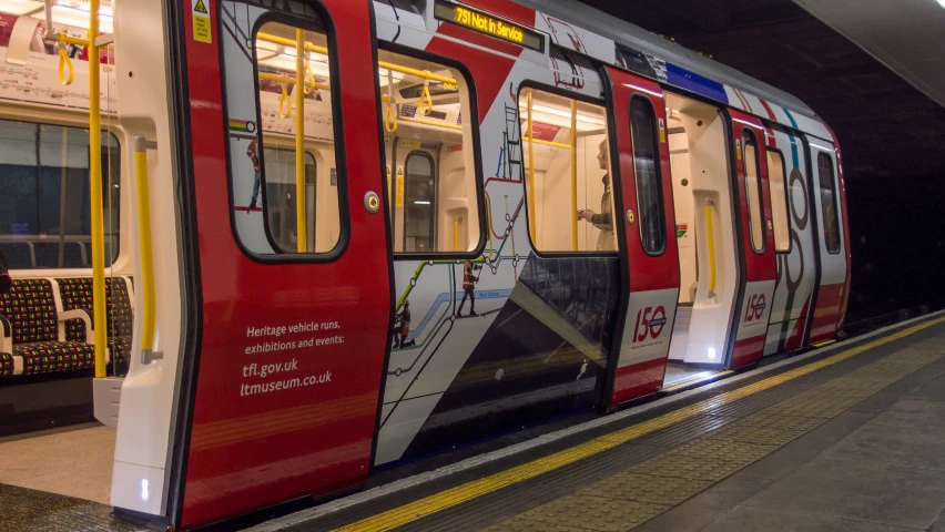 a train car with an art work on the side