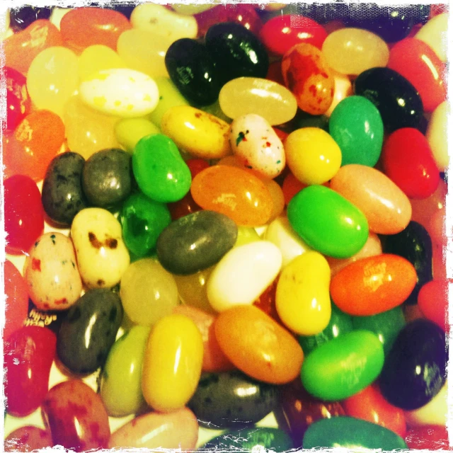 a variety of jelly beans in a square frame