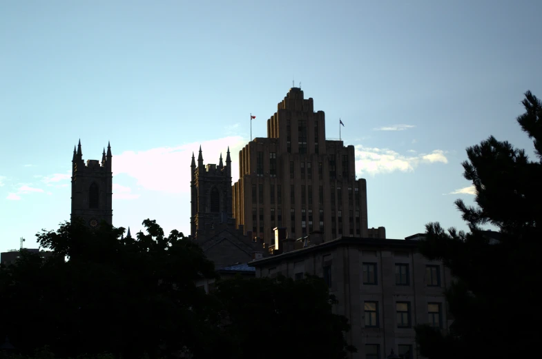 the building is tall and has two towers