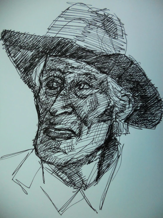 a drawing of a man in a hat