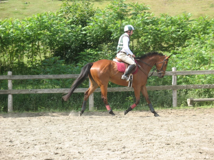 a person riding a horse in a corral