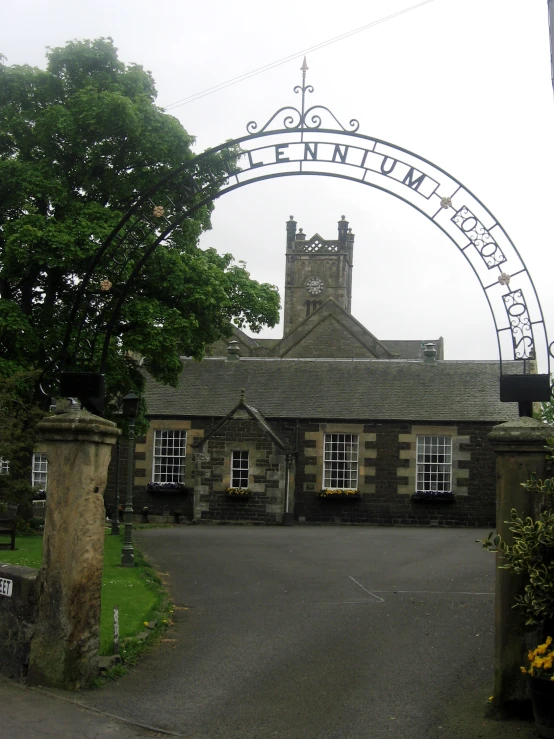 the entrance gate is at the top of this house