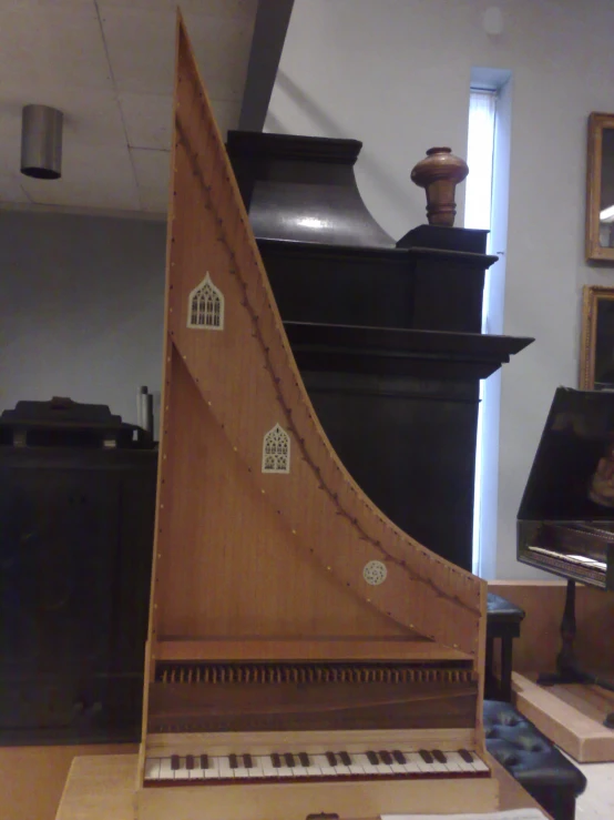 a sculpture of a musical instrument on top of a desk