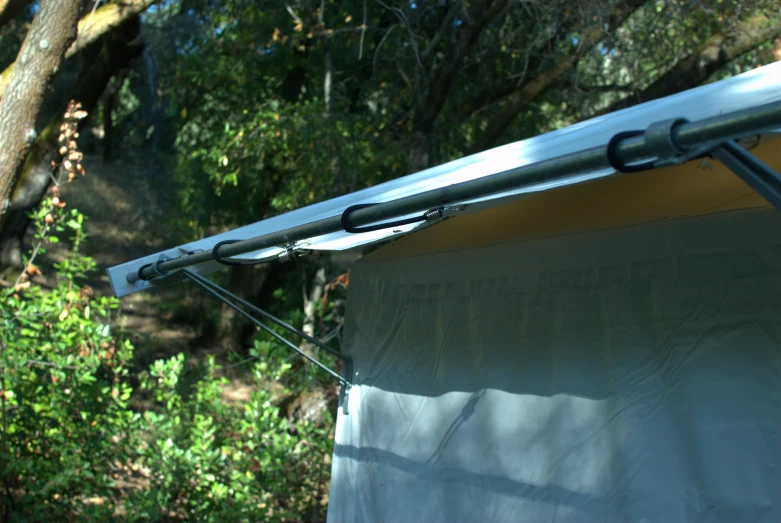 the roof bars on a tent are folded