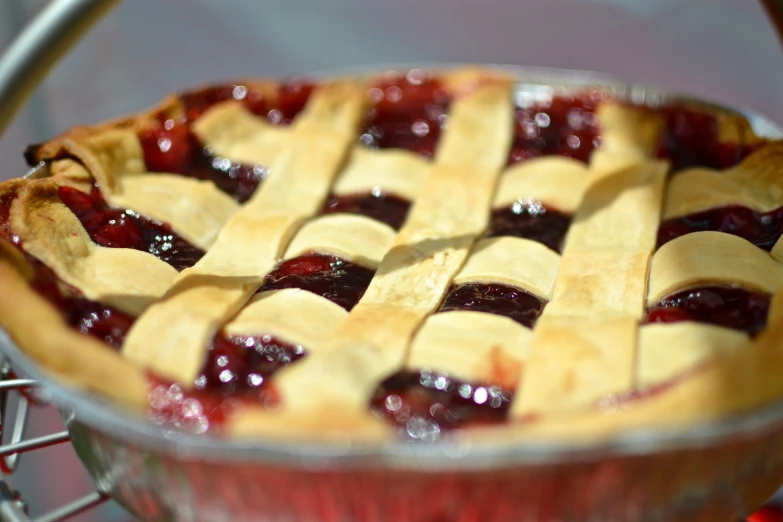 a pie sitting on top of a metal pan