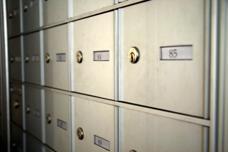 many cabinets with numbers and locks on them