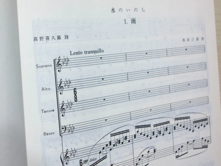 sheet music in an asian language on top of each other