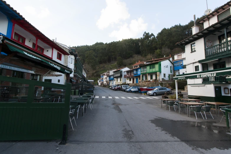 the road is lined with restaurants on either side