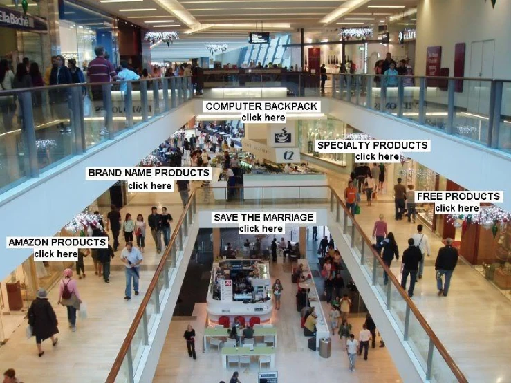 a mall with many people and stores all around