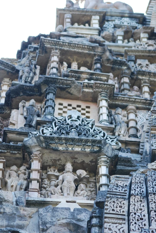 a close - up view of carved stone work at a building