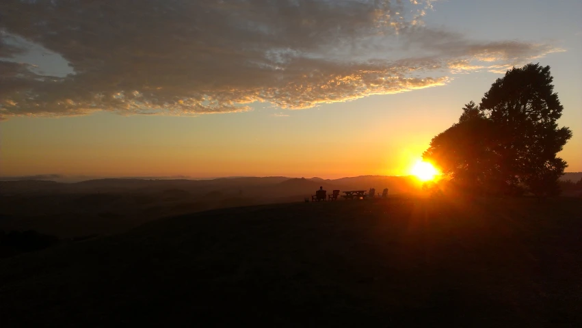 sunset with many trees on the top and people in the distance