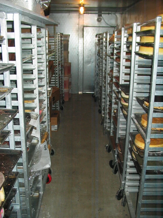 a room filled with trays of pies and pastries