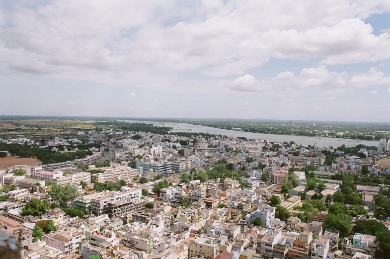 an aerial view of the city of a large town