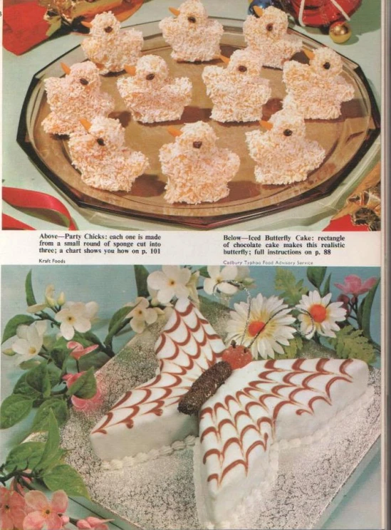 an old advertit of pastries with flowers on a plate