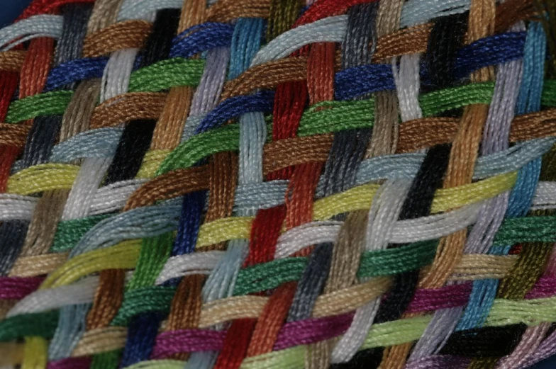 ided fabric is being woven into a decorative bag