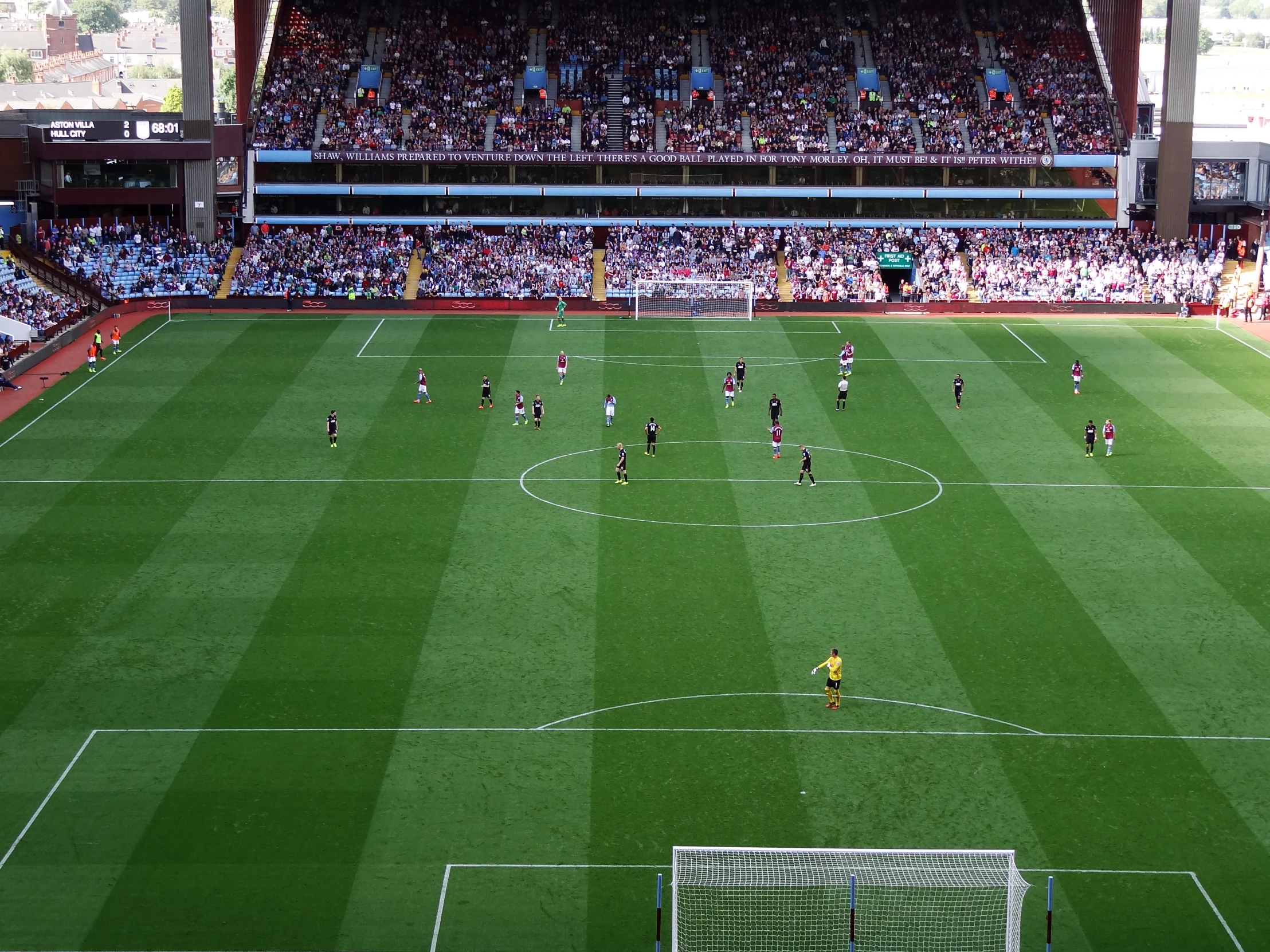 an overhead view of a soccer game at a stadium