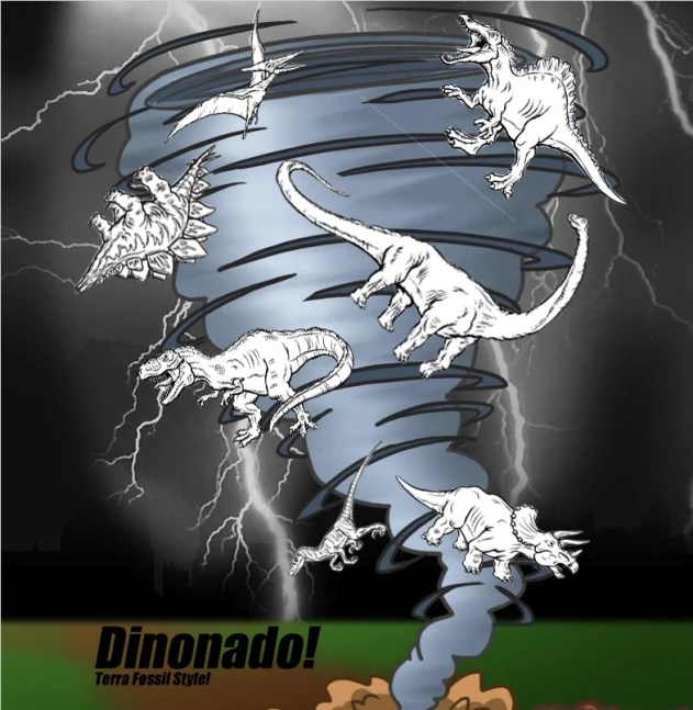 dinosaurs jump in an animated form on the cover of the book dinonad