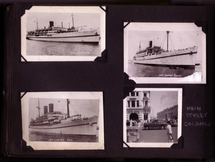 six vintage pos of a cruise ship in the water